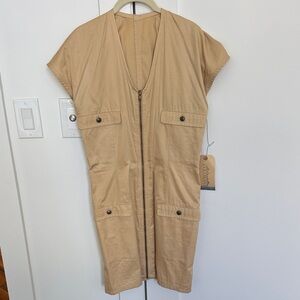 Tan Utility Mini Dress with Front Zip from Colorant